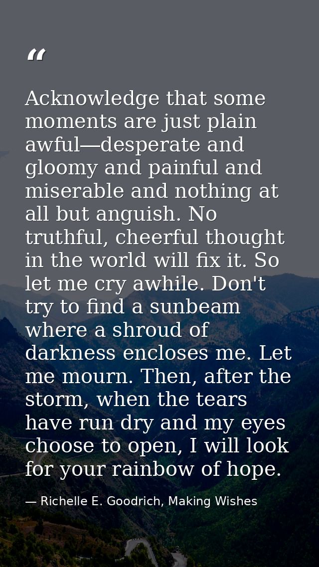 Acknowledge that some moments are just plain awful―desperate and gloomy and painful and miserable and nothing at all but — Richelle E. Goodrich, Making Wishes