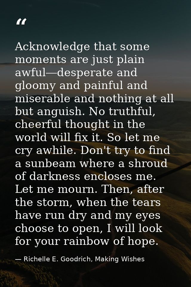 Acknowledge that some moments are just plain awful―desperate and gloomy and painful and miserable and nothing at all but — Richelle E. Goodrich, Making Wishes