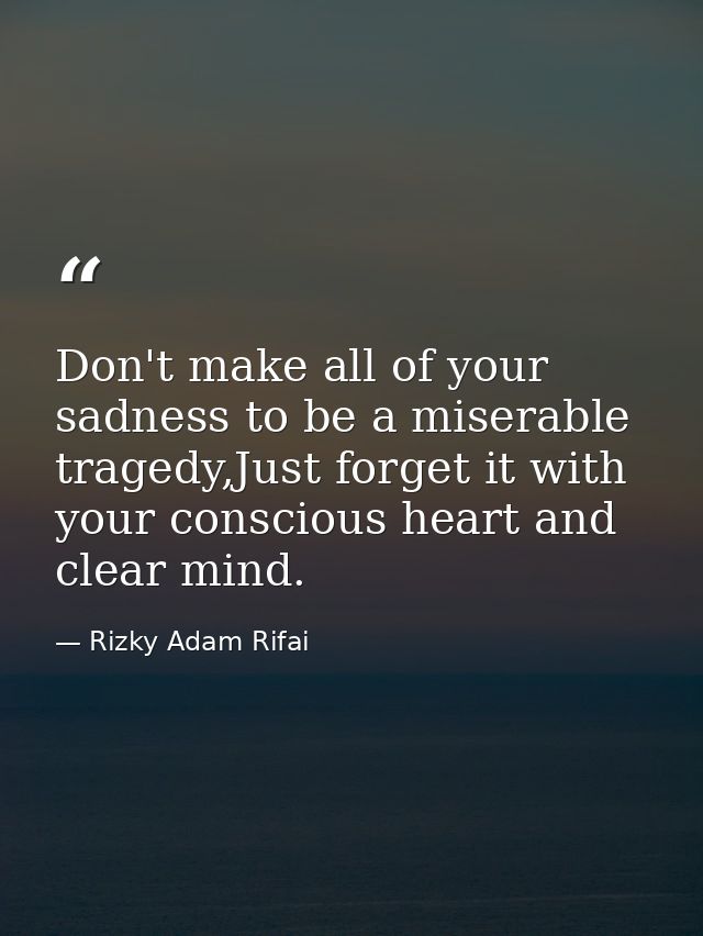 Don't make all of your sadness to be a miserable tragedy,Just forget it with your conscious heart and clear mind. — Rizky Adam Rifai