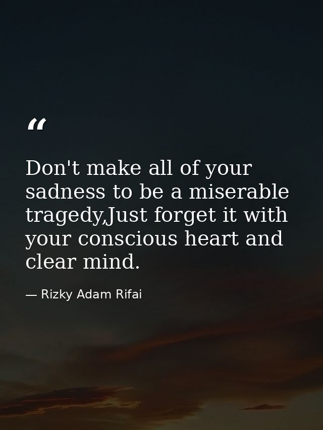 Don't make all of your sadness to be a miserable tragedy,Just forget it with your conscious heart and clear mind. — Rizky Adam Rifai