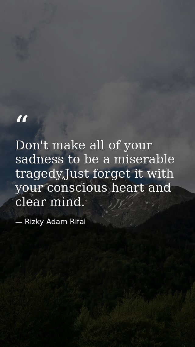 Don't make all of your sadness to be a miserable tragedy,Just forget it with your conscious heart and clear mind. — Rizky Adam Rifai