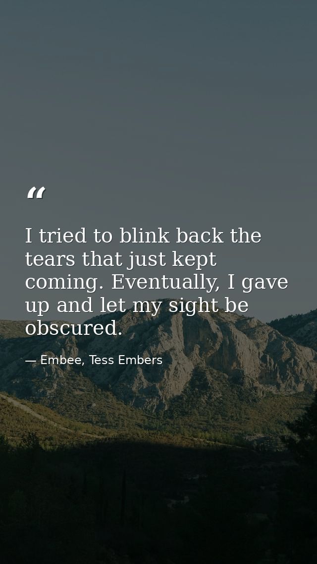 I tried to blink back the tears that just kept coming. Eventually, I gave up and let my sight be obscured. — Embee, Tess Embers