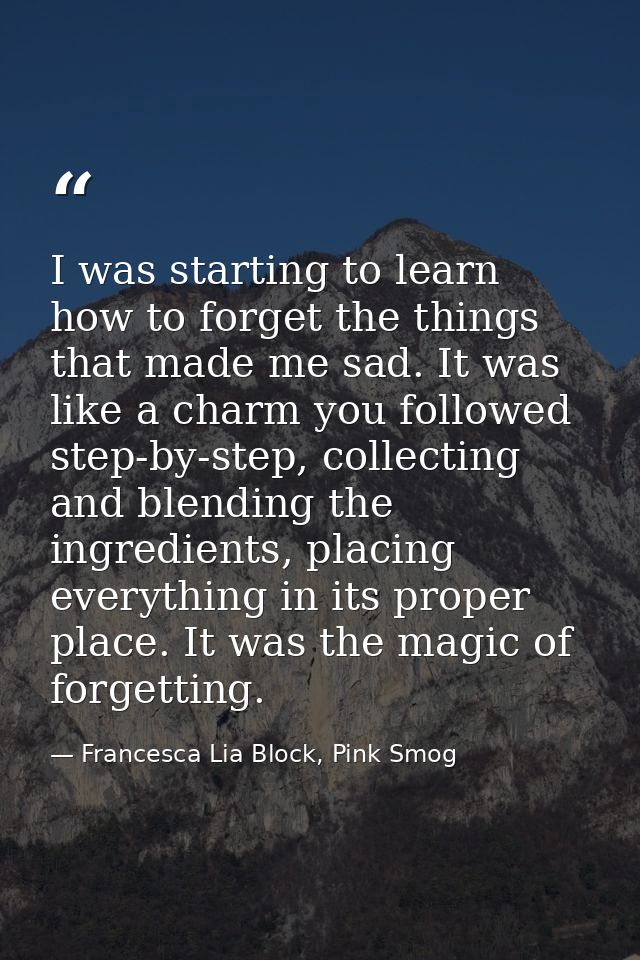 I was starting to learn how to forget the things that made me sad. It was like a charm you followed step-by-step, collec — Francesca Lia Block, Pink Smog