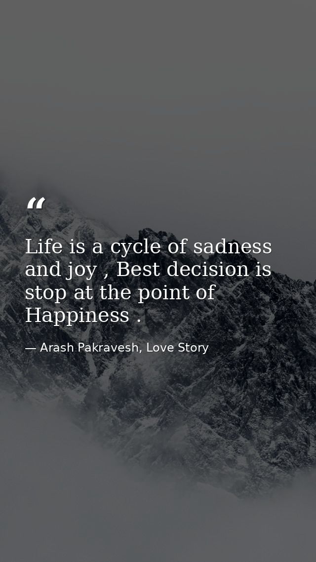 Life is a cycle of sadness and joy , Best decision is stop at the point of Happiness . — Arash Pakravesh, Love Story