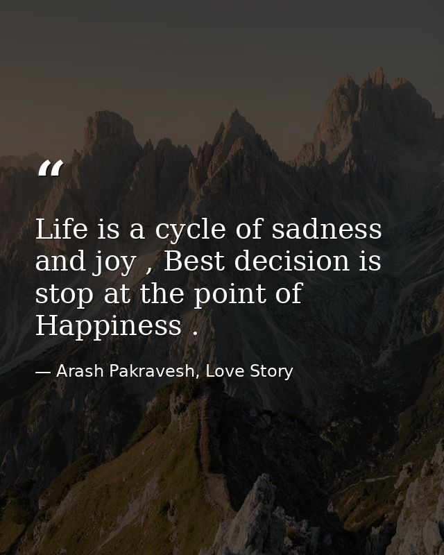 Life is a cycle of sadness and joy , Best decision is stop at the point of Happiness . — Arash Pakravesh, Love Story