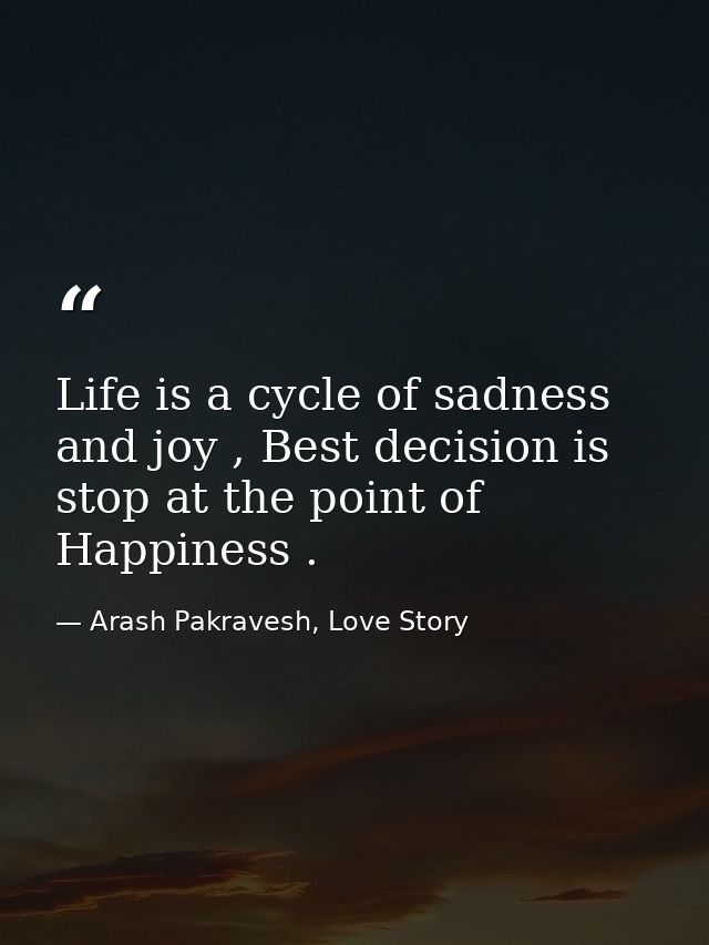 Life is a cycle of sadness and joy , Best decision is stop at the point of Happiness . — Arash Pakravesh, Love Story