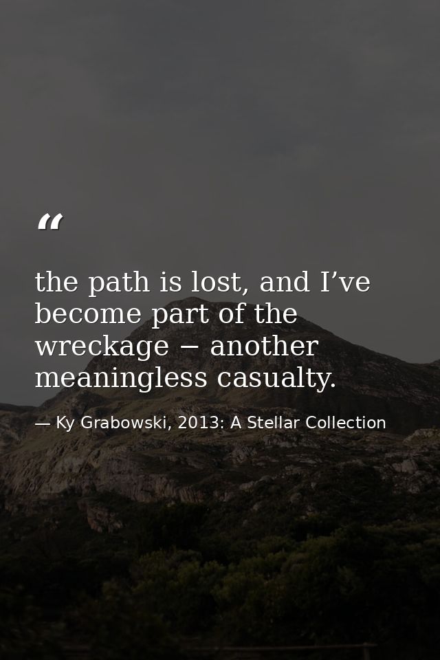 the path is lost, and I’ve become part of the wreckage − another meaningless casualty. — Ky Grabowski, 2013: A Stellar Collection