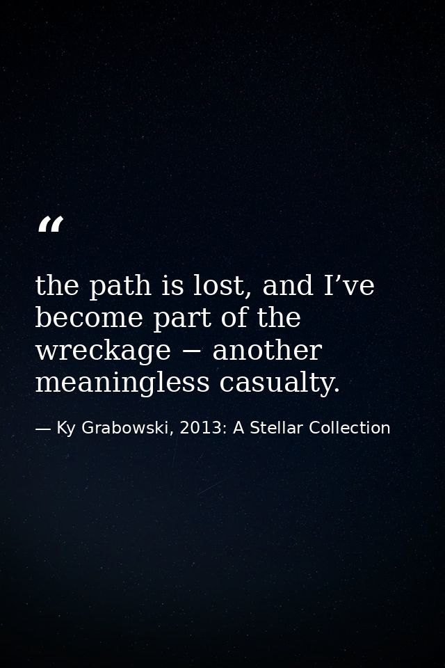 the path is lost, and I’ve become part of the wreckage − another meaningless casualty. — Ky Grabowski, 2013: A Stellar Collection