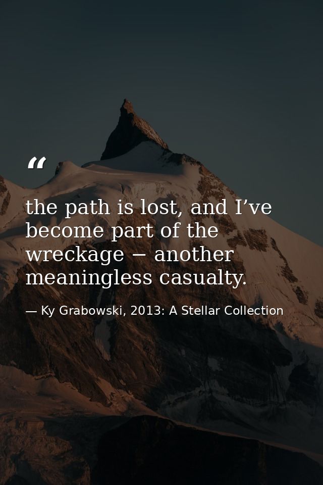 the path is lost, and I’ve become part of the wreckage − another meaningless casualty. — Ky Grabowski, 2013: A Stellar Collection