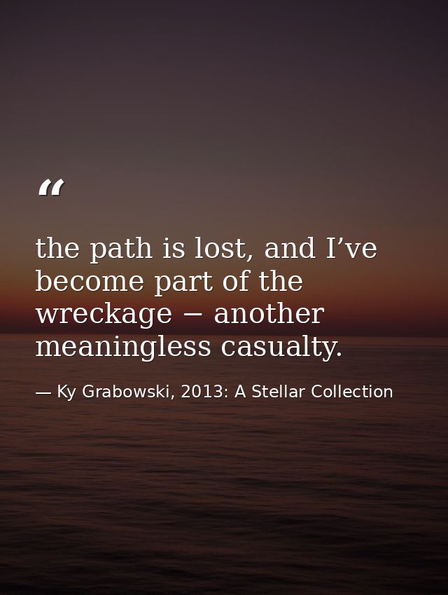 the path is lost, and I’ve become part of the wreckage − another meaningless casualty. — Ky Grabowski, 2013: A Stellar Collection