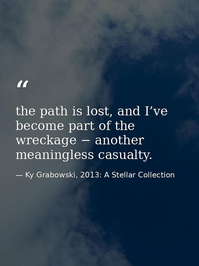 the path is lost, and I’ve become part of the wreckage − another meaningless casualty. — Ky Grabowski, 2013: A Stellar Collection