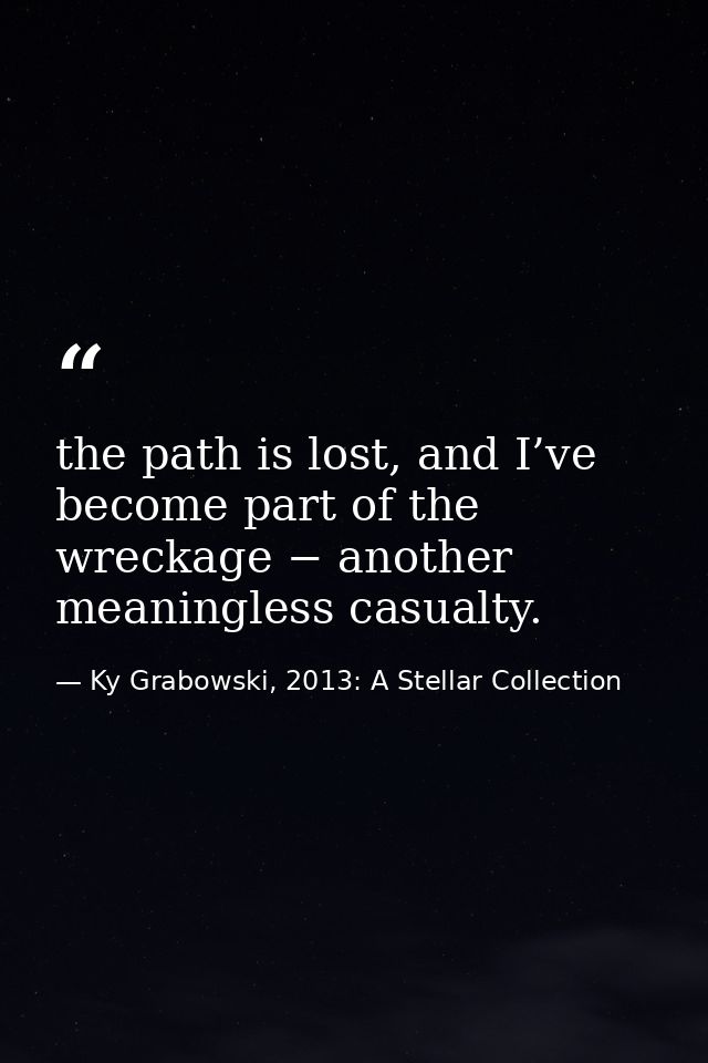 the path is lost, and I’ve become part of the wreckage − another meaningless casualty. — Ky Grabowski, 2013: A Stellar Collection