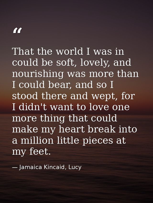 That the world I was in could be soft, lovely, and nourishing was more than I could bear, and so I stood there and wept, — Jamaica Kincaid, Lucy