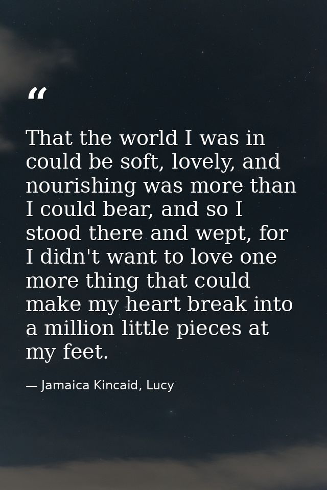 That the world I was in could be soft, lovely, and nourishing was more than I could bear, and so I stood there and wept, — Jamaica Kincaid, Lucy