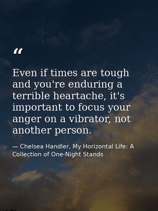 Even if times are tough and you're enduring a terrible heartache, it's important to focus your anger on a vibrator, not  — Chelsea Handler, My Horizontal Life: A Collection of One-Night Stands