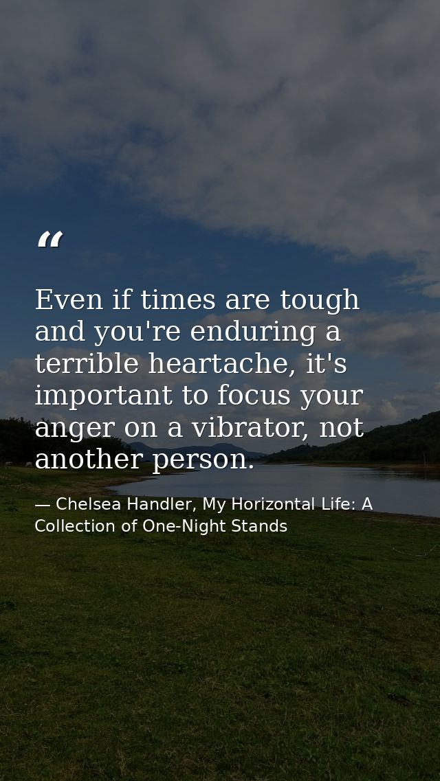 Even if times are tough and you're enduring a terrible heartache, it's important to focus your anger on a vibrator, not  — Chelsea Handler, My Horizontal Life: A Collection of One-Night Stands