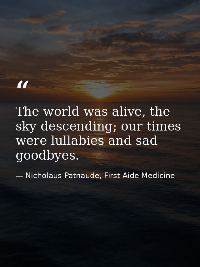 The world was alive, the sky descending; our times were lullabies and sad goodbyes. — Nicholaus Patnaude, First Aide Medicine
