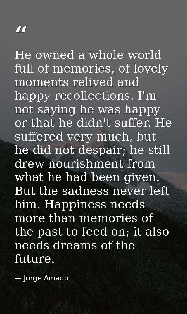 He owned a whole world full of memories, of lovely moments relived and happy recollections. I'm not saying he was happy  — Jorge Amado