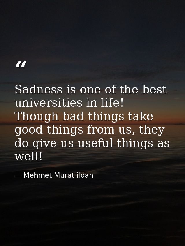 Sadness is one of the best universities in life! Though bad things take good things from us, they do give us useful thin — Mehmet Murat ildan