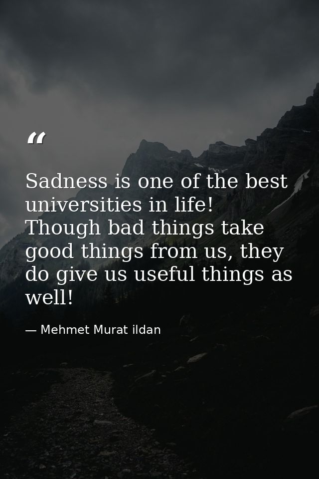 Sadness is one of the best universities in life! Though bad things take good things from us, they do give us useful thin — Mehmet Murat ildan