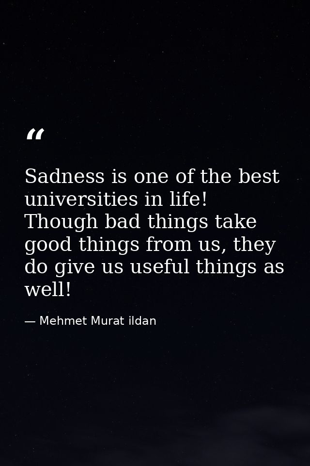 Sadness is one of the best universities in life! Though bad things take good things from us, they do give us useful thin — Mehmet Murat ildan