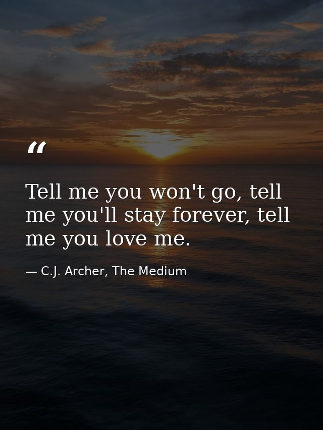 Tell me you won't go, tell me you'll stay forever, tell me you love me. — C.J. Archer, The Medium