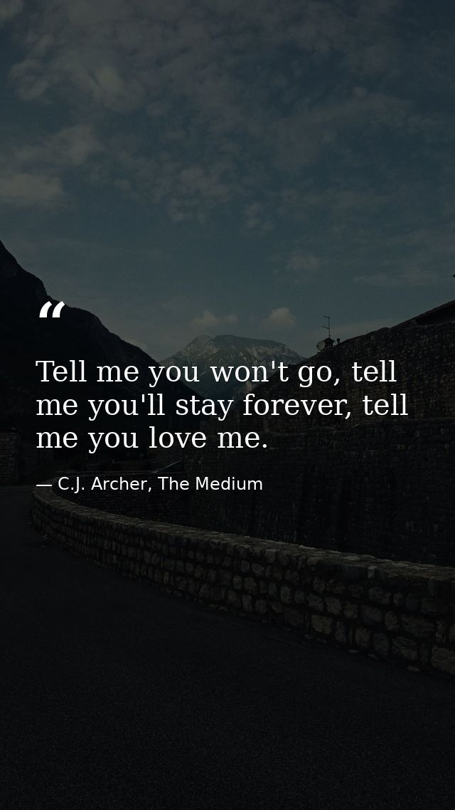 Tell me you won't go, tell me you'll stay forever, tell me you love me. — C.J. Archer, The Medium