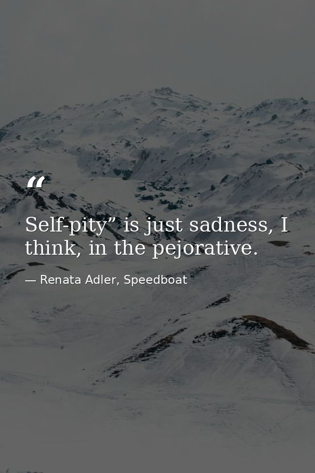 Self-pity” is just sadness, I think, in the pejorative. — Renata Adler, Speedboat