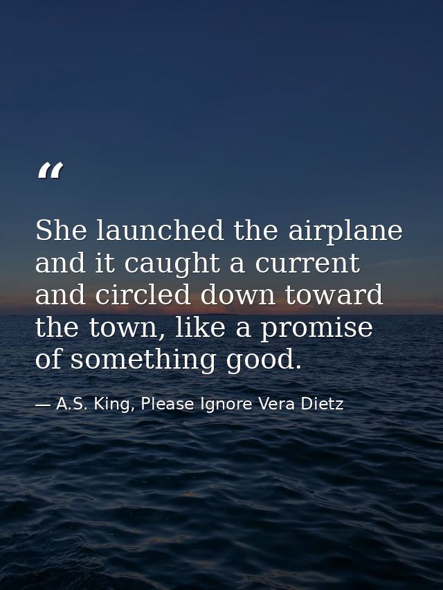 She launched the airplane and it caught a current and circled down toward the town, like a promise of something good. — A.S. King, Please Ignore Vera Dietz
