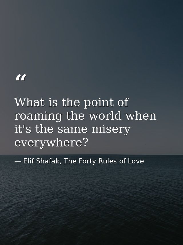 What is the point of roaming the world when it's the same misery everywhere? — Elif Shafak, The Forty Rules of Love