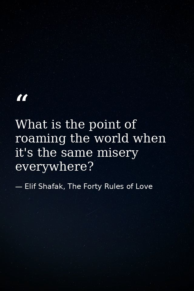 What is the point of roaming the world when it's the same misery everywhere? — Elif Shafak, The Forty Rules of Love