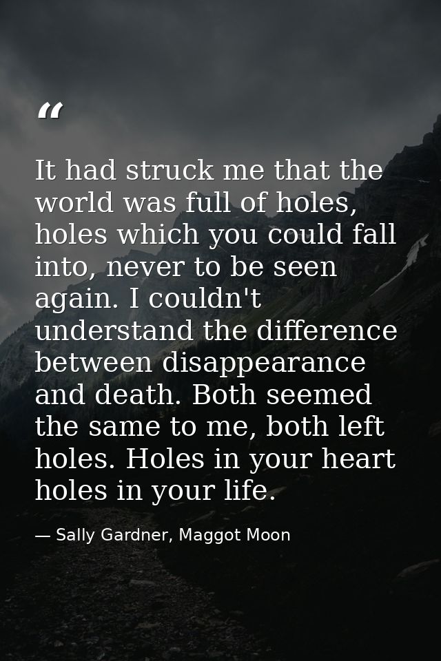 It had struck me that the world was full of holes, holes which you could fall into, never to be seen again. I couldn't u — Sally Gardner, Maggot Moon