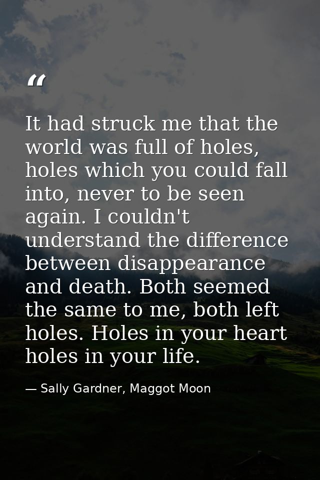 It had struck me that the world was full of holes, holes which you could fall into, never to be seen again. I couldn't u — Sally Gardner, Maggot Moon