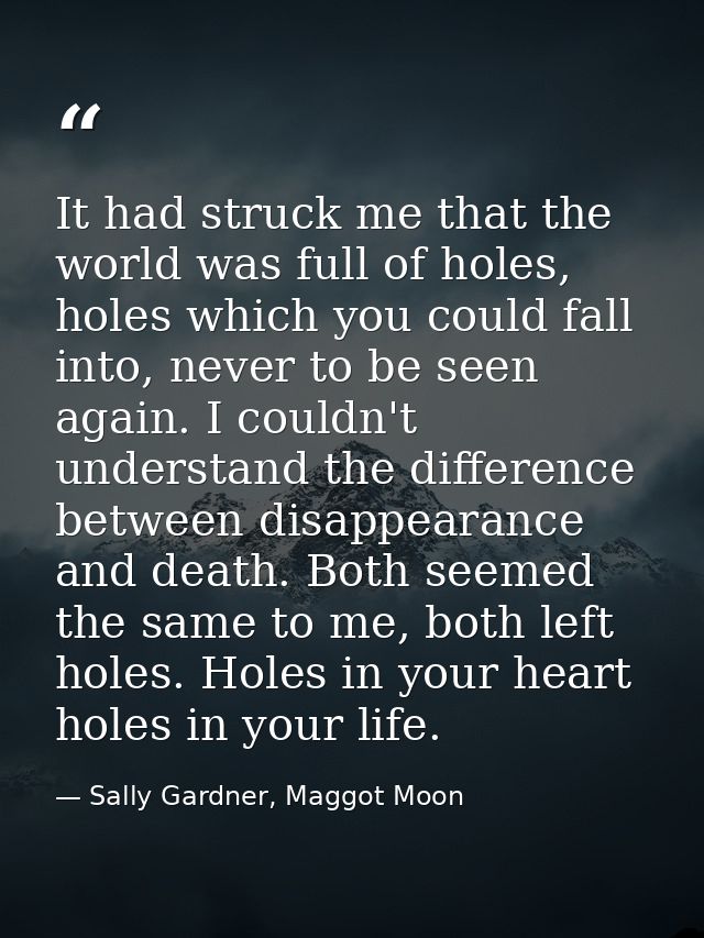It had struck me that the world was full of holes, holes which you could fall into, never to be seen again. I couldn't u — Sally Gardner, Maggot Moon
