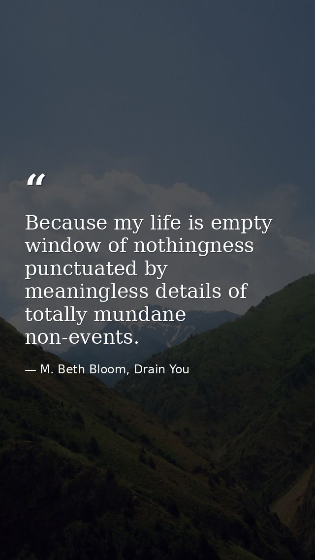 Because my life is empty window of nothingness punctuated by meaningless details of totally mundane non-events. — M. Beth Bloom, Drain You