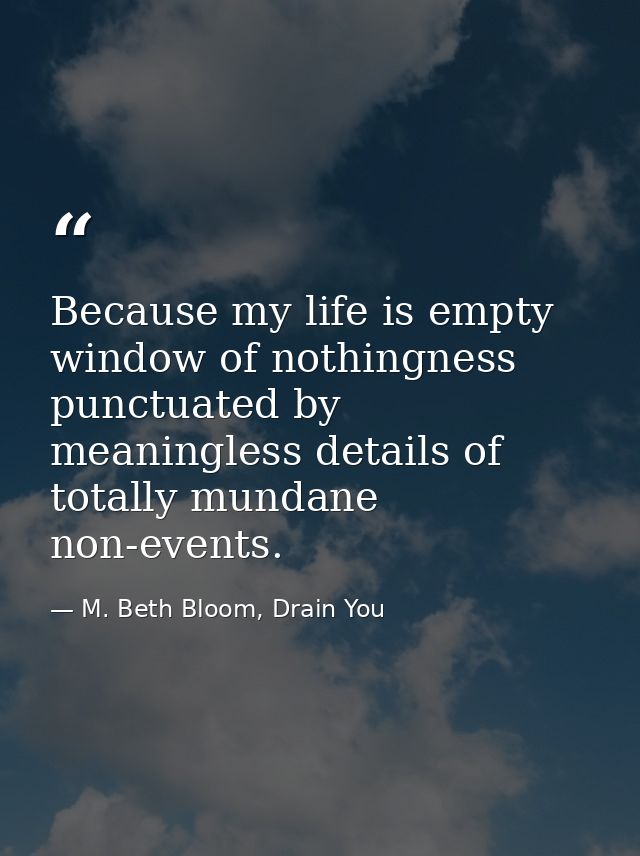 Because my life is empty window of nothingness punctuated by meaningless details of totally mundane non-events. — M. Beth Bloom, Drain You