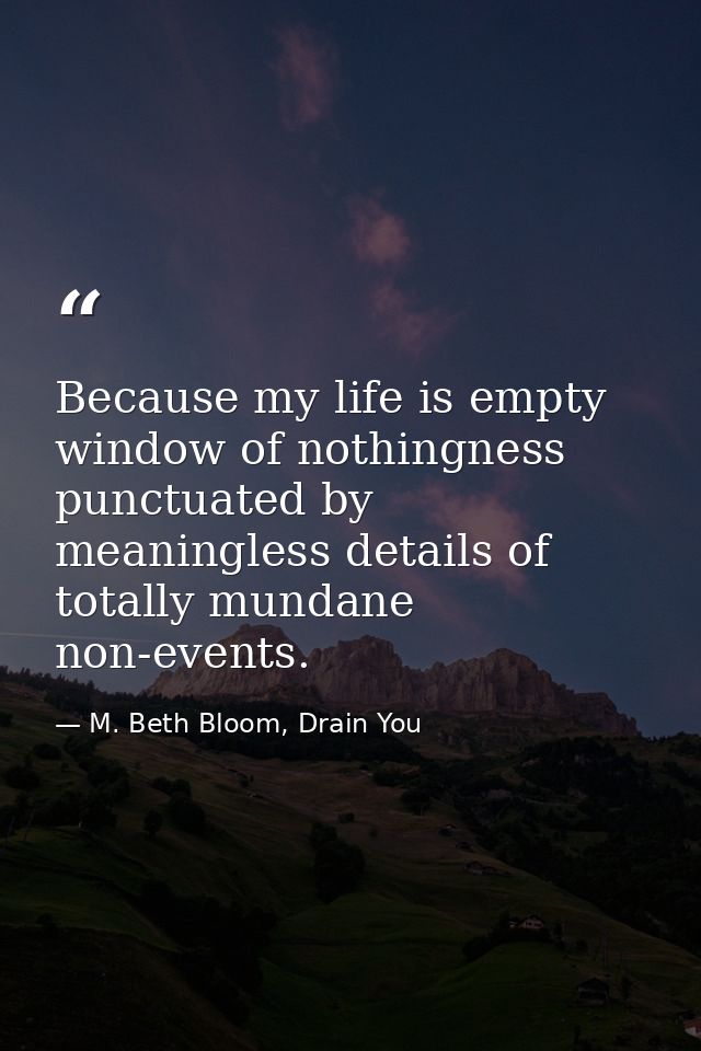 Because my life is empty window of nothingness punctuated by meaningless details of totally mundane non-events. — M. Beth Bloom, Drain You