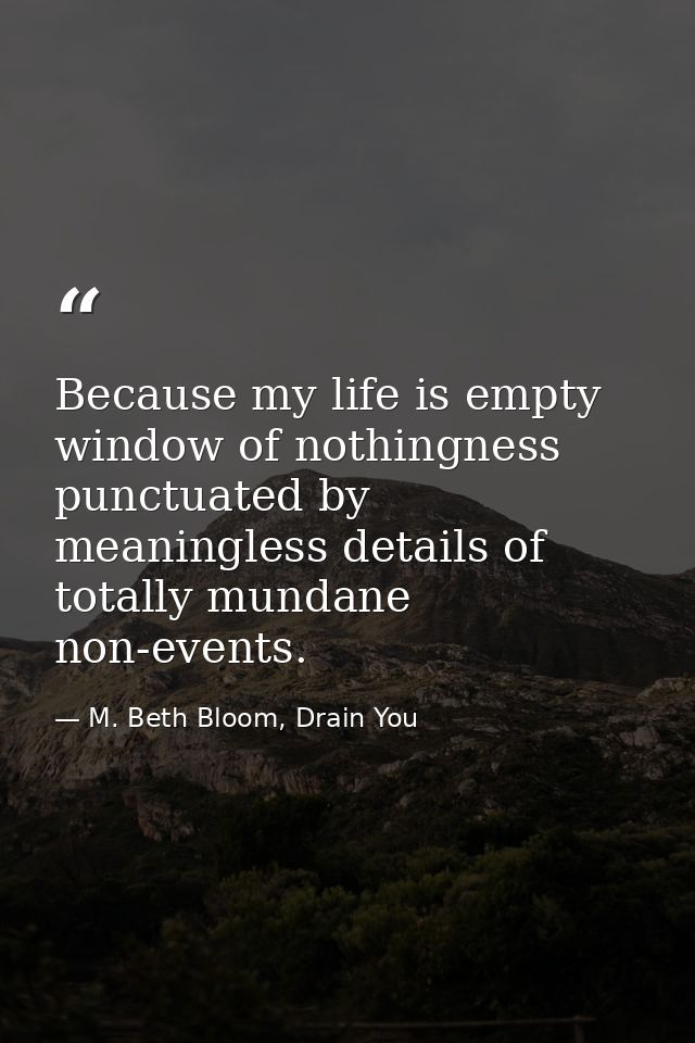 Because my life is empty window of nothingness punctuated by meaningless details of totally mundane non-events. — M. Beth Bloom, Drain You
