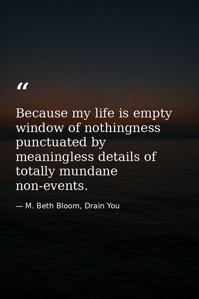 Because my life is empty window of nothingness punctuated by meaningless details of totally mundane non-events. — M. Beth Bloom, Drain You