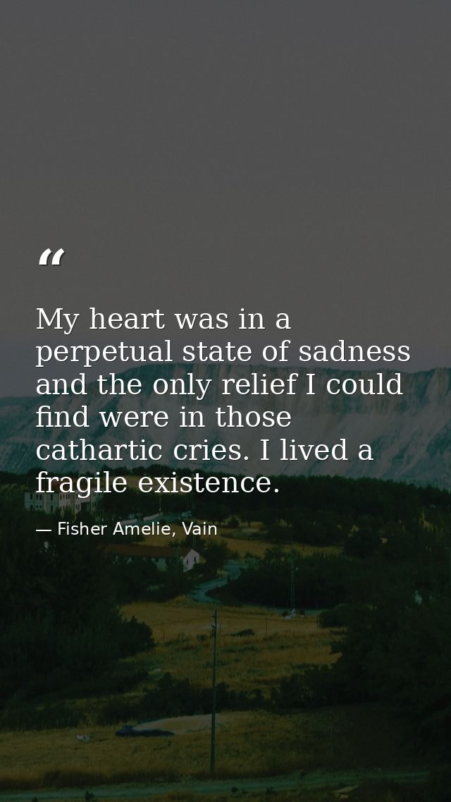 My heart was in a perpetual state of sadness and the only relief I could find were in those cathartic cries. I lived a f — Fisher Amelie, Vain