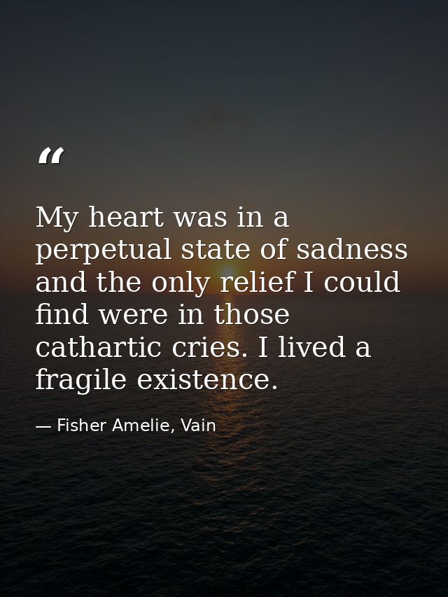 My heart was in a perpetual state of sadness and the only relief I could find were in those cathartic cries. I lived a f — Fisher Amelie, Vain