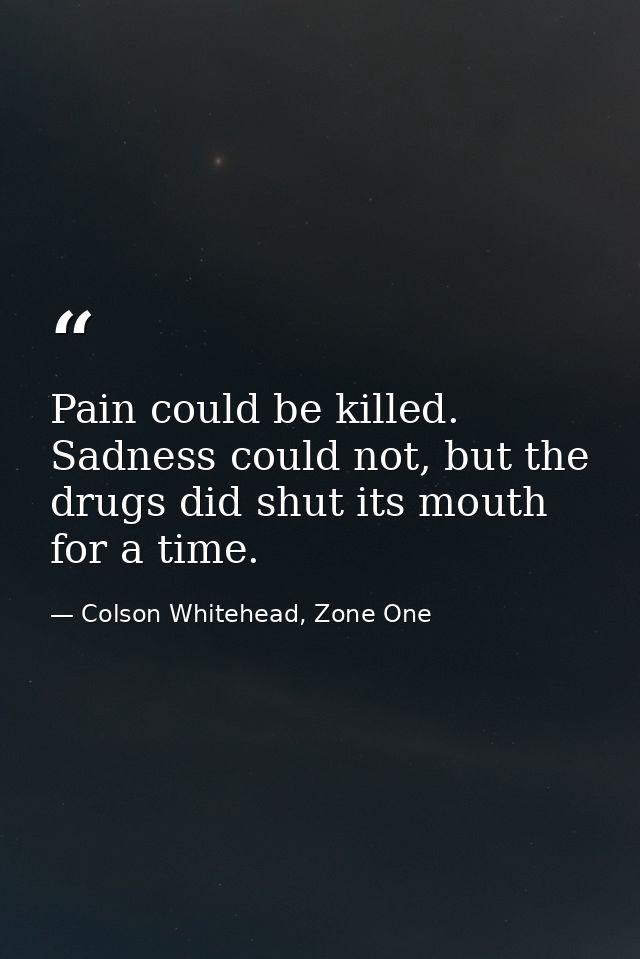 Pain could be killed. Sadness could not, but the drugs did shut its mouth for a time. — Colson Whitehead, Zone One