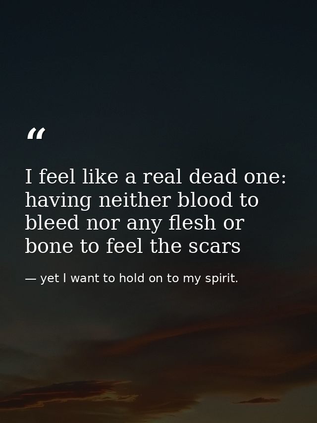 I feel like a real dead one: having neither blood to bleed nor any flesh or bone to feel the scars — yet I want to hold on to my spirit.