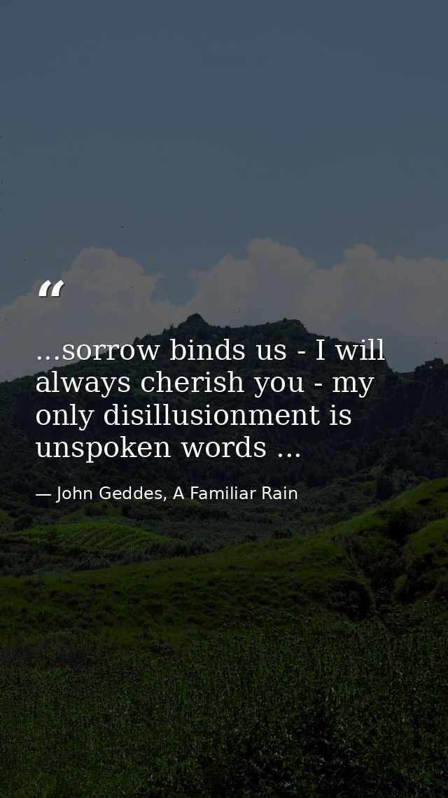 ...sorrow binds us - I will always cherish you - my only disillusionment is unspoken words ... — John Geddes, A Familiar Rain