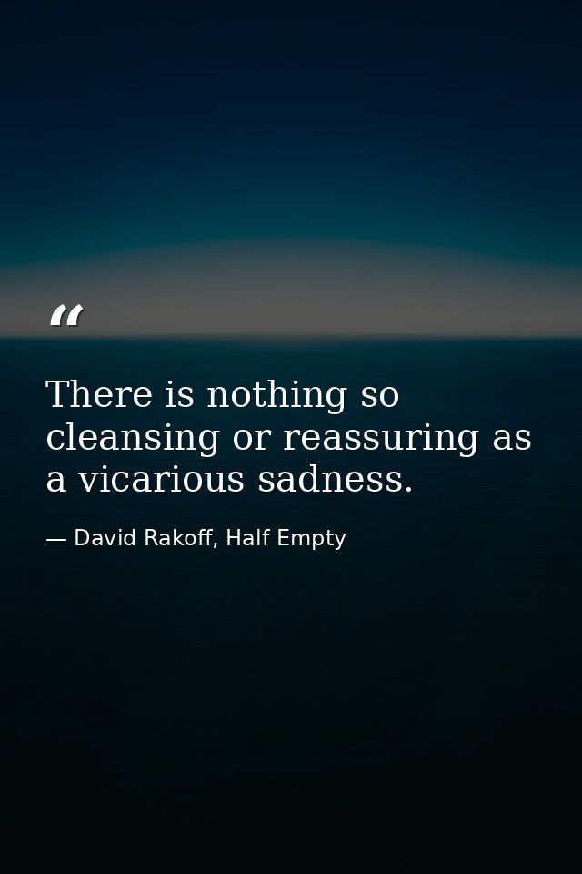 There is nothing so cleansing or reassuring as a vicarious sadness. — David Rakoff, Half Empty