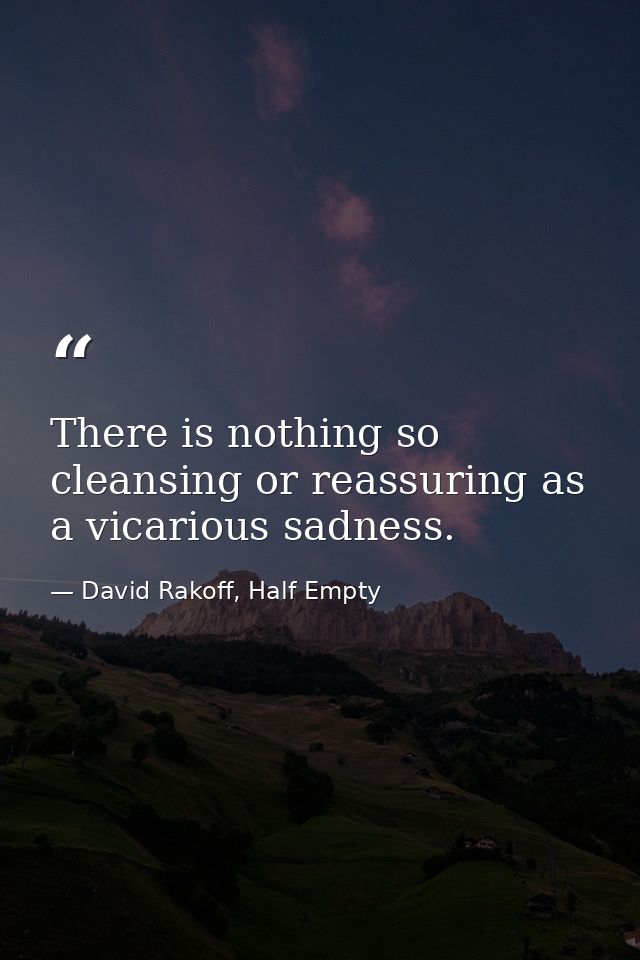 There is nothing so cleansing or reassuring as a vicarious sadness. — David Rakoff, Half Empty