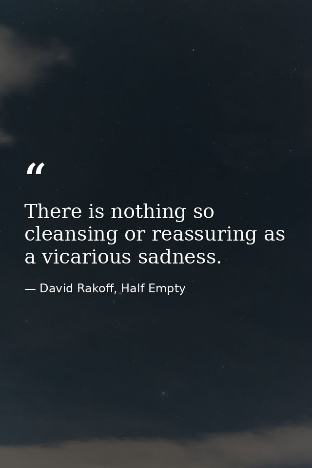 There is nothing so cleansing or reassuring as a vicarious sadness. — David Rakoff, Half Empty