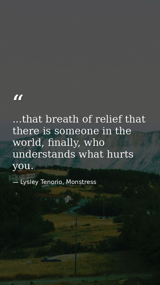 ...that breath of relief that there is someone in the world, finally, who understands what hurts you. — Lysley Tenorio, Monstress