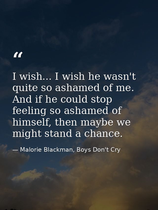 I wish... I wish he wasn't quite so ashamed of me. And if he could stop feeling so ashamed of himself, then maybe we mig — Malorie Blackman, Boys Don't Cry