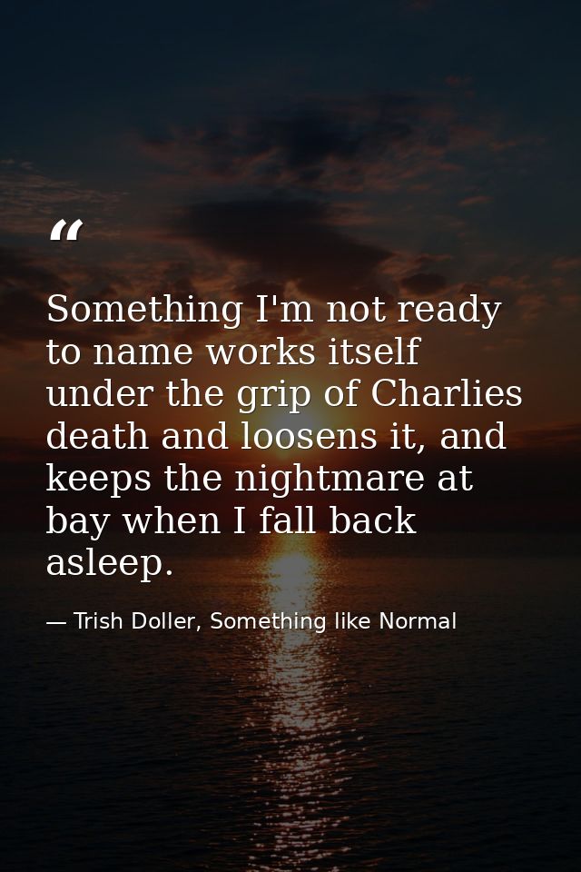 Something I'm not ready to name works itself under the grip of Charlies death and loosens it, and keeps the nightmare at — Trish Doller, Something like Normal